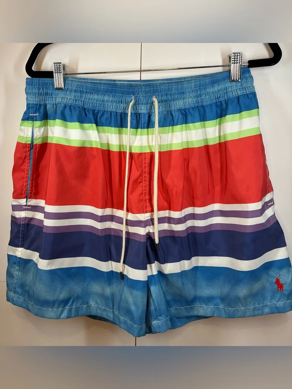 Polo by Ralph Lauren Multicolor Striped Swim Trunks Board Shorts Mesh Lined XL